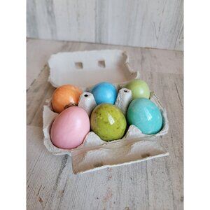 Genuine alabaster Easter eggs green blue pastel unique vintage set